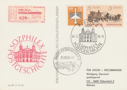 P 93-5-85 mit gedruckter Anschrift Wolfgang Gersdorf