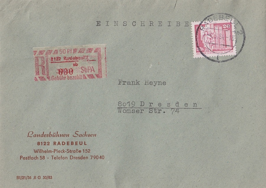 Einschreibbrief vom 4.5.84 mit EM 8122-2 F