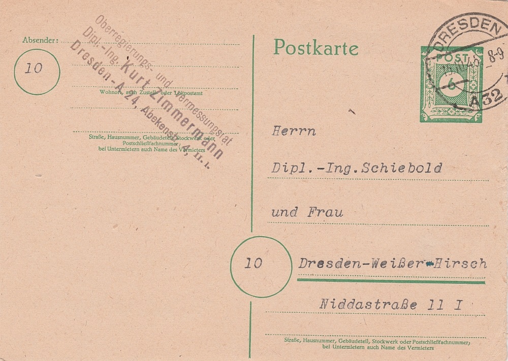 Ortskarte vom 15.10.45 verwendet innerhalb Dresdens