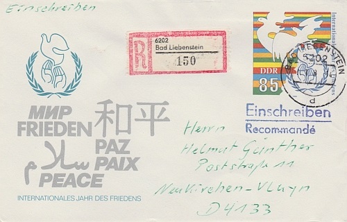 U 6 portogerecht als Einschreiben mit Stempel von Bad Liebenstein