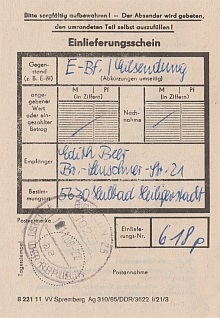 Einlieferungsschein dazu