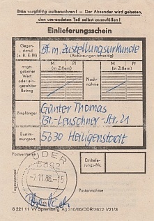 Einlieferungsschein dazu